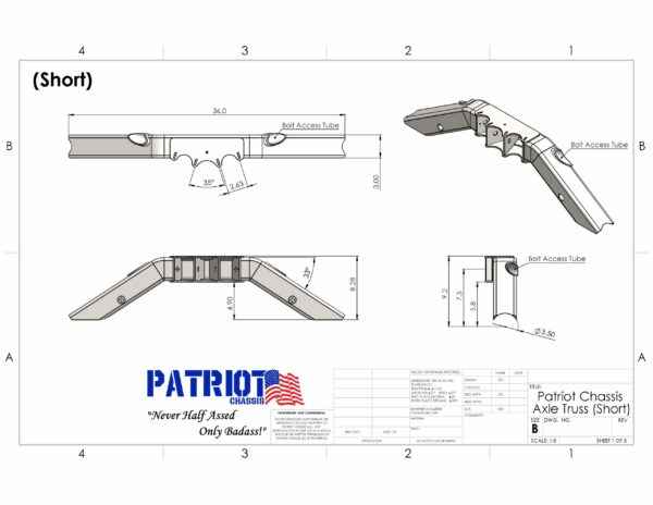 Axle truss, short axle truss, heavy duty axle truss, patriot chassis axle truss, axle housing truss, Axle parts, Axle reinforcement, axle strength