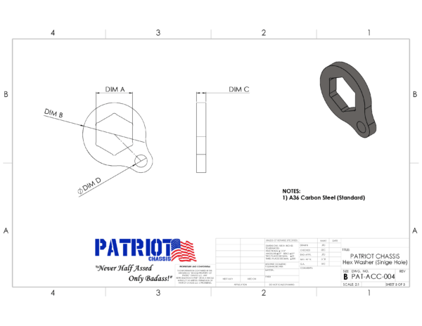 hex capture washer drawing, hex weld washer drawing, hex washer drawing, single hole hex washer drawing, single hole hex washer